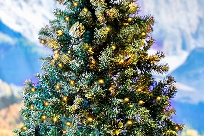 Novelty Lights 25ft 50 LED Yellow Christmas Lights Outdoor/Indoor, 6" Spacing, Green Wire String Lights for Festive Xmas Lighting, IP55, UL Listed, Dimmable, Connectable