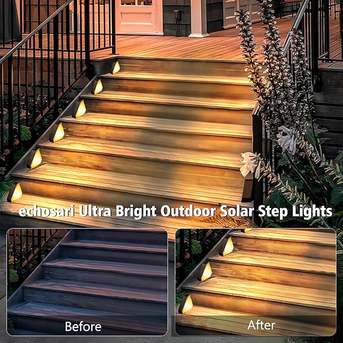 echosari 12 Pack Solar Step Lights for Outside, Ultra Bright Outdoor Stair Lights Auto ON/Off, 2835SMD LEDs Outdoor | Lumora