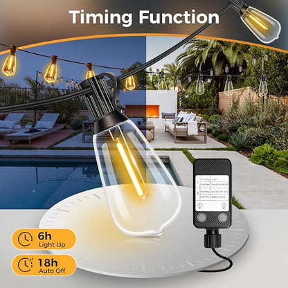 litogo 25 FT LED String Lights for Outside, Waterproof Outdoor Patio Lights with Dimmable Edison Bulbs, Warm White Hanging Light with Timer for Porch Backyard Gazebo Holiday Party