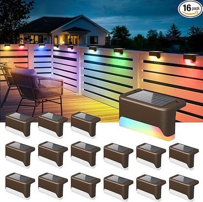 SOLPEX Solar Deck Lights Outdoor, Solar Fence Lights Waterproof LED Step Light for Outside, Garden, Stair, Patio, Yard, Railing, Front Porch, Balcony Decor(16 Pack RGB)