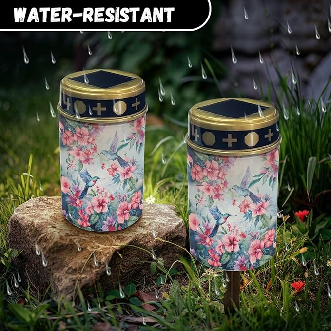 ZOUTAIRONG Hummingbird Pink Outdoor Lights, Hummingbird Pink Flower Outdoor Garden Solar Lights, 4 Pack Waterproof Solar Garden Lamps