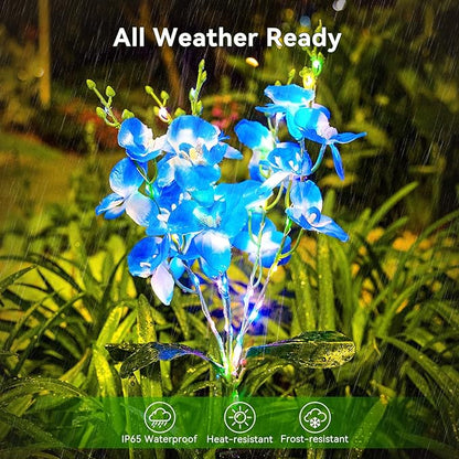 KOOPER Solar Lights Outdoor Garden, 3PCS Upgraded Phalaenopsis Solar Flower Lights Outdoor with 180 LEDs, Multi-Color Grave Decorations for Cemetery, Outdoor Solar Lights for Yard, Gifts for Women