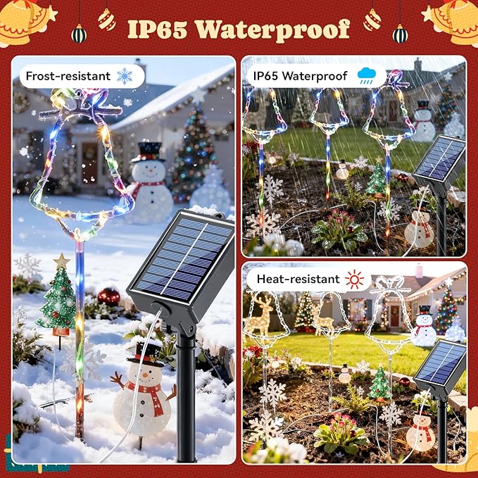 6 Packs Christmas Bell Solar Garden Lights with 8 Light Modes, 21.65 Inches Tall Christmas Outdoor Light with 20 LEDs Each, Solar Outdoor Xmas Decor for Garden, Path, Patio (Multiple-Colored)