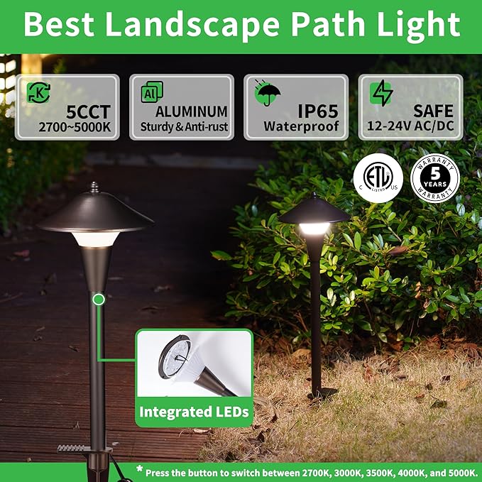 Low Voltage Landscape Sidewalk Lighting - 5 Color Temperature Led Pathway Lights Wired, 12v Walkway Light IP65 Waterproof, Oil Rubbed Bronze Aluminum 5W 200LM for Backyard Garden (4 Pack)
