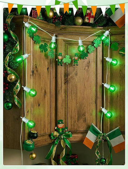 G40 LED St. Patrick's Day String Lights Outdoor, 25Ft St Patricks Decorations Lights Outdoor with Clear Green Round Bulbs, Hanging Patio Lights Shatterproof for Indoor Home Decor Party, White Wire