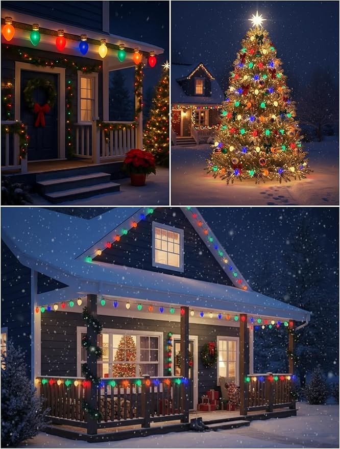Giant Outdoor Christmas Lights,16ft Jumbo Christmas Lights String Lights with 10 Large Multicolored Bulbs,Connectable Outdoor Decorations Lights for Porch Garden Eave Xmas Trees Roof Decor