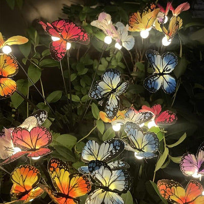 Solar Garden Lights Outdoor Waterproof 4 Pack Solar Power Firefly Butterfly Lights Swaying in The Wind 8 Modes 32LED Realistic Butterflies Gifts for Mom Grandma Yard Patio Pathway Decorations, Warm