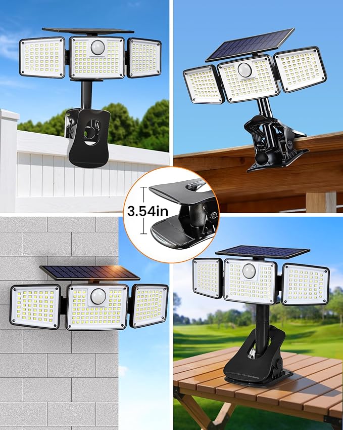 1500LM Clip On Solar Lights Outdoor, Motion Sensor Outdoor Lights with 270° Wide Angle & Remote Contral, 3 Heads | Lumora
