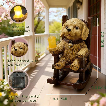 Dog Statue, Solar Garden Statues, Dog Decor with Solar Light, Outdoor Garden Decor for Yard Lawn Ornaments, Porch Patio Decor，Dog Figurines Gifts for Mom, Grandma, Women, Housewarming Presents