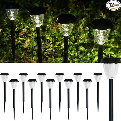 Solar-Powered Auto-Sensor Garden Stake Lights IP44 Waterproof All-Weather Frost&Heat Resistant Warm White LED 8-12H Runtime Easy Stake Install TwistOnOff ABS Durable Path/Gdn/Patio