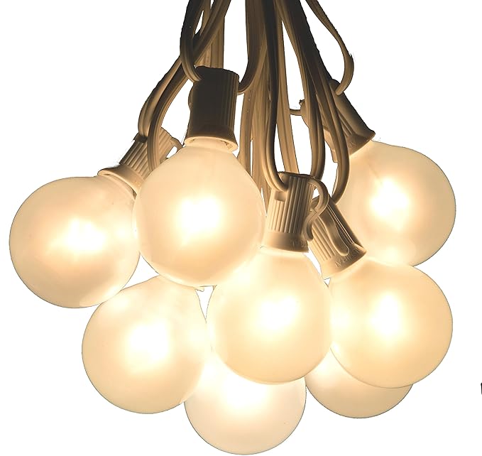 Hometown Evolution, Inc. 100 Foot G50 White Pearl Wedding String Lights with White Wire and G50 2 Inch 7 Watt Globe Bulbs for Parties, Patios, Backyards, Tents and More