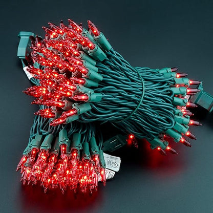 YULETIME 200 Red Christmas Lights, Pack of 2 Sets 33 Feet 100 Count UL Certified Incandescent String Lights (Red - Green Wire)