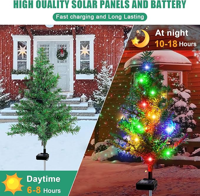 Solar Christmas Tree 4 Pack Garden Stake Light Waterproof Outdoor Christmas Decorations,2 Modes Solar Xmas Christmas Lights for Yard Front Porch Pathway Grave Garden Decor