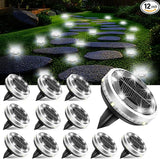 Solar Ground Lights Outdoor 12 Pack Waterproof Upgraded Flat Solar Garden Lights with 4 Side Light Stainless Steel | Lumora