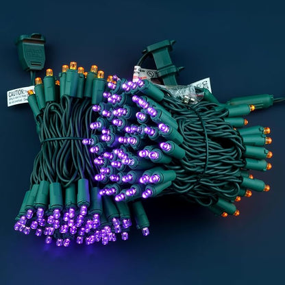 YULETIME Orange and Purple Wide Angle LED Christmas Lights 200 Count 50 ft, Pack of 2 Strands 25 ft 100 Lights UL Certified String Light Set (Orange & Purple)