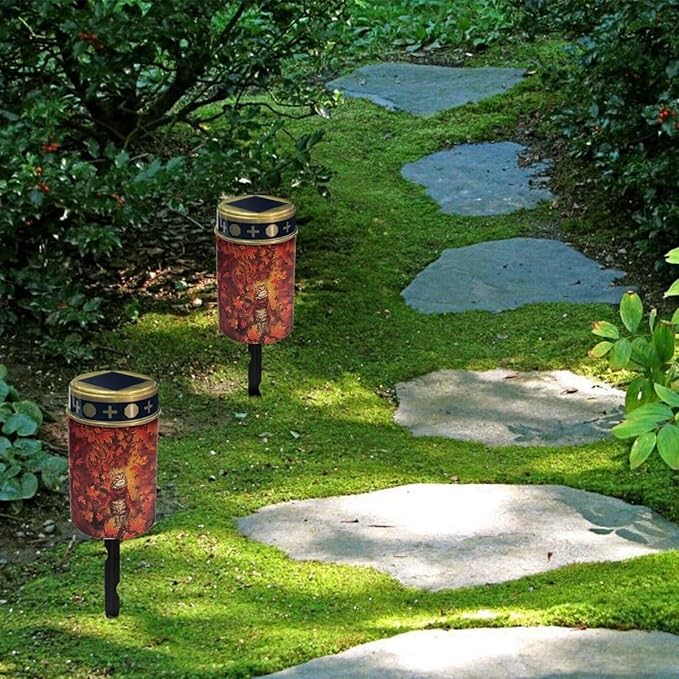 Cat Maple Leaves Solar Yard Light Outdoor Solar Garden Lights Book Light Pathway Solar Lights for Fall Cemetery Solar Lights Decor Flameless Candle