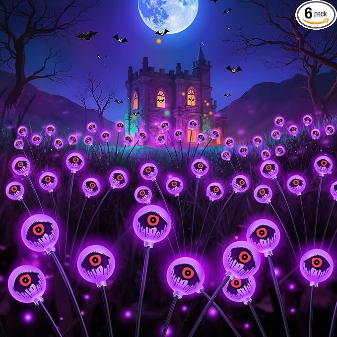 Halloween Decorations Outdoor Solar Eyeball Lights Purple: 6 Pack 36 Led Scary Halloween Lights Decoration, Waterproof Solar Yard Light Swaying Outside Decor for Pathway, Law, Party Gifts