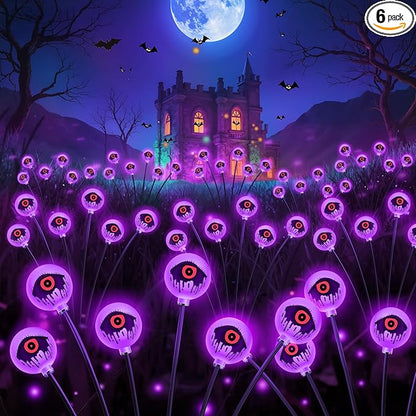Halloween Decorations Outdoor Solar Eyeball Lights Purple: 6 Pack 36 Led Scary Halloween Lights Decoration, Waterproof Solar Yard Light Swaying Outside Decor for Pathway, Law, Party Gifts