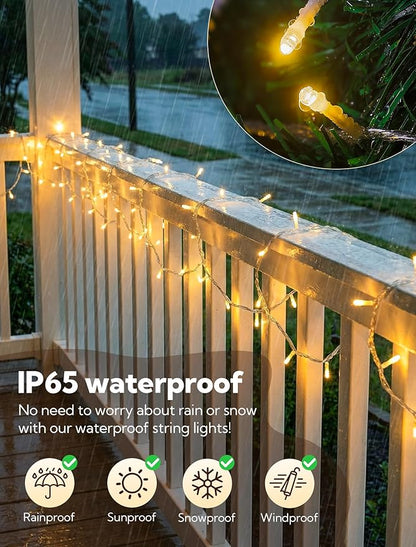 Christmas String Lights Outdoor, 200 LED 98 FT Plug in Christmas Tree Lights with Remote, Waterproof Twinkle Light Clear Wire with Timer for Bedroom, Indoor, Patio, Wedding, Xmas Decorations