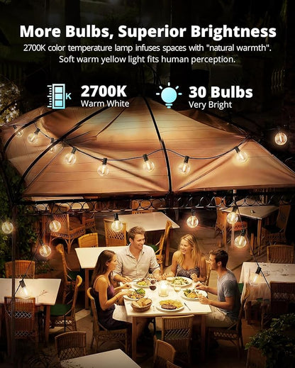 VIPAR Outdoor String Lights, 60FT 32 G40 Bulbs Patio Lights Outdoor Waterproof, Shatterproof Vintage Connectable LED Outside Hanging Light for Backyard, Porch, Garden, Deck, Bistro, 2700K Dimmable