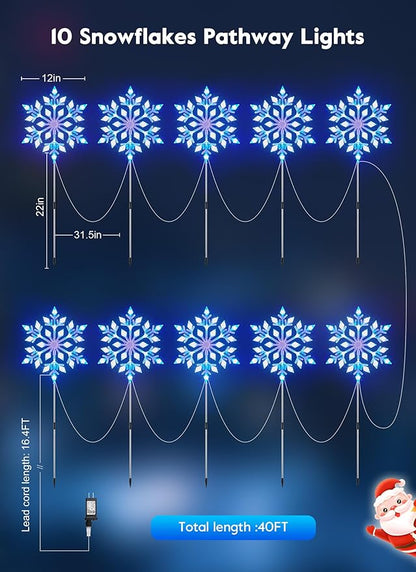Brightown Snowflake Lights Outdoor, 10 Large Snowflake Christmas Pathway Lights, Christmas Decorations Outside Yard Sidewalk Walkway Driveway Marker Stake, Blue & White