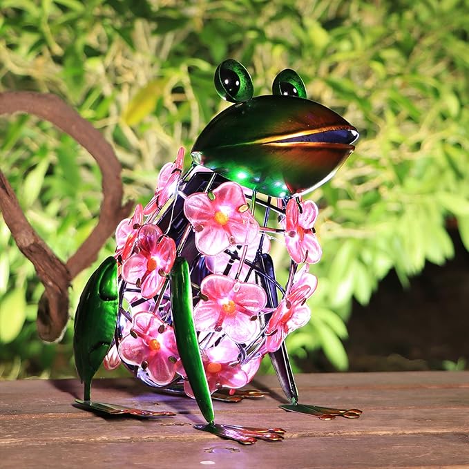 VCUTEKA Frog Solar Lights Outdoor, Solar Lantern Waterproof LED Hydrangea Flower Lights Frog Tabletop Decorations | Lumora