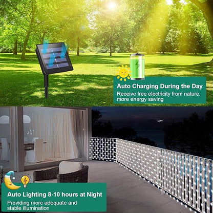 Solar Net Lights 200 LED Outdoor Mesh Light with 8 Modes Waterproof Net Bush Lights for Bushes Hedge Yard Garden Decor, 9.8 x 6.6Ft Dark Green Cable (Cool White)