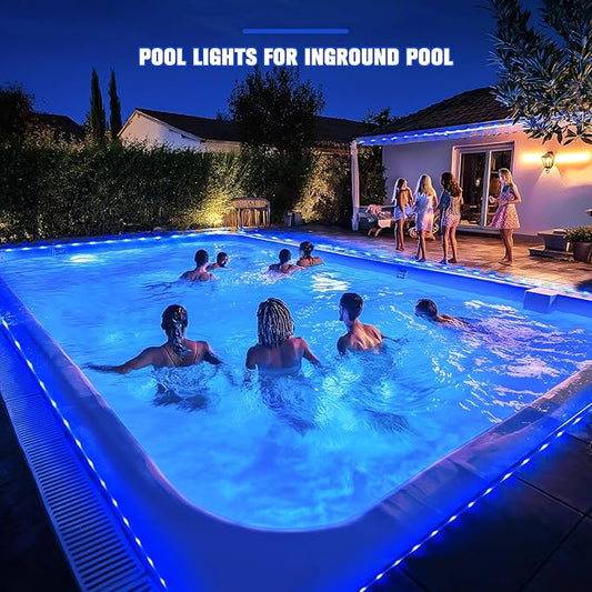 JMEXSUSS 200 LED Pool Accessories Solar Rope Lights Outdoor, 72ft IP 65 Outdoor Waterproof Solar Pool Lights with 8 Modes, Blue Solar Christmas Lights for Trampoline Fence Yard Walkway Christmas