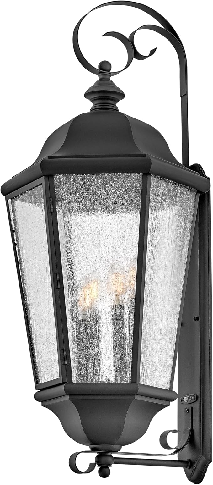 Hinkley Edgewater Outdoor Extra Large Wall Mount Lantern - Clear Seedy Glass, Aluminum - Black Finish | Lumora