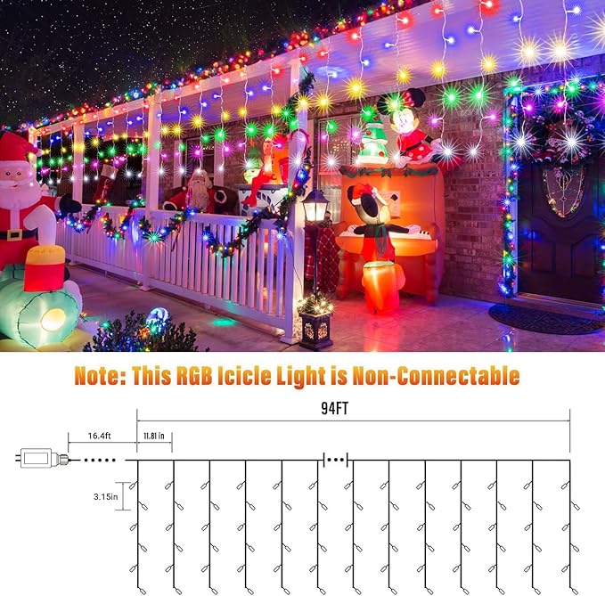 Joomer RGB Christmas Icicle Lights - 95FT Color Changing Outdoor String Lights with Remote Timer, Dripping Blood Effect for Haunted House, Roof, Eaves, Christmas Decor (Non-Connectable)