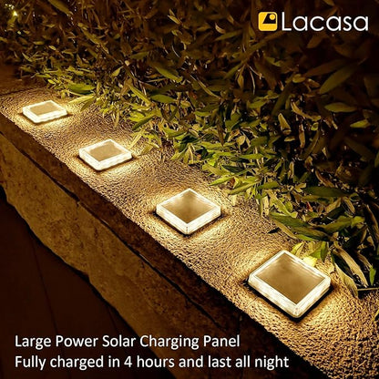 Lacasa Solar Step Lights, 4-Pack 50LM 3000K Warm White LED Solar Deck Lights, Outdoor Solar Powered Step Lights, IP68 Waterproof for Garden Stairs Ground Driveway Pathway