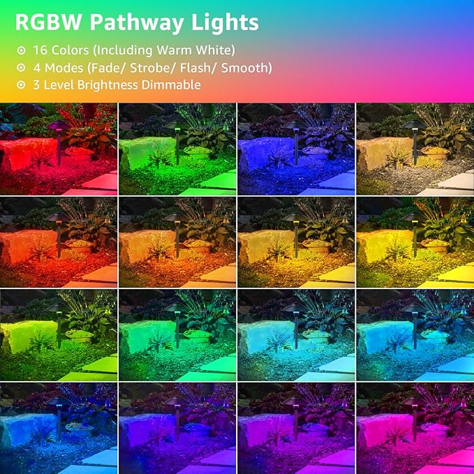 SUNVIE All-in-One RGBW Landscape Lighting Kit, 8 Pack Color Changing Low Voltage Landscape Lights with Connector | Lumora