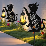 Solar Garden Statues Cat Decor - Outdoor Metal Lantern Silhouette Stake, Waterproof Solar Lights for Yard Patio | Lumora