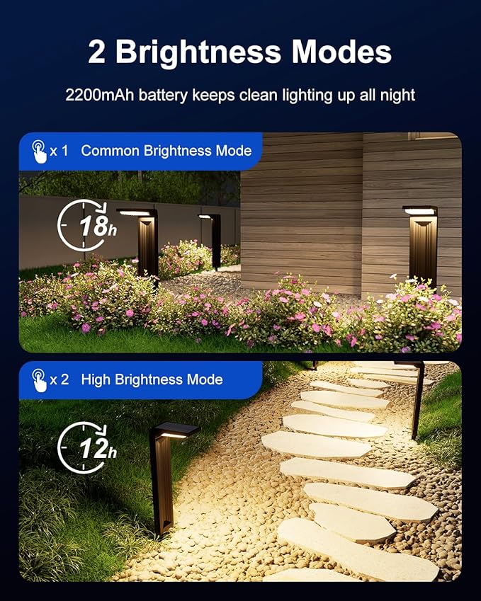 6 Pack Solar Powered Pathway Lights Outdoor Waterproof 30 LED Bright Walkway Landscape Lamp for Outside, Path, Driveway, Sidewalk, Yard, Lawn, Garden, Trail, Modern Design and 2 Modes (Warm White)