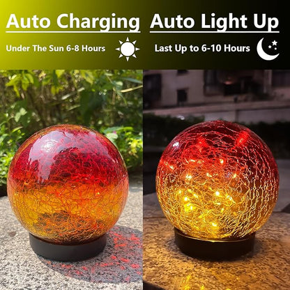 2 Pack 60LED Solar Globe Lights Outdoor Waterproof 4.7in Cracked Glass Solar Balls Lights for Outside Yard Pathway Patio Lawn Landscape Decor Ground for Christmas Holiday Decor w/ Box (Gradient Red)