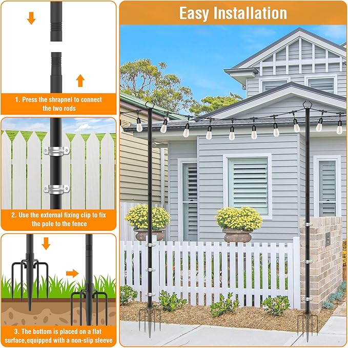 AILBTON 2 Pack 10Ft String Light Poles,Light Poles for Outside String Lights,Outdoor Light Poles with Fork,Metal | Lumora
