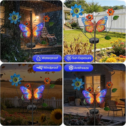 Solar Butterfly Garden Lights, 2 Lighting Modes, Colorful LED with Flower & Butterfly Decor, Waterproof Solar Stake Lights for Garden Yard Patio Lawn Pathway (Yellow)