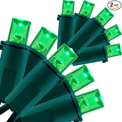 YULETIME Green Wide Angle LED Christmas Lights 200 Count 50 ft, Pack of 2 Strands 25 ft 100 Lights UL Certified Commercial Grade String Light Set (Green)