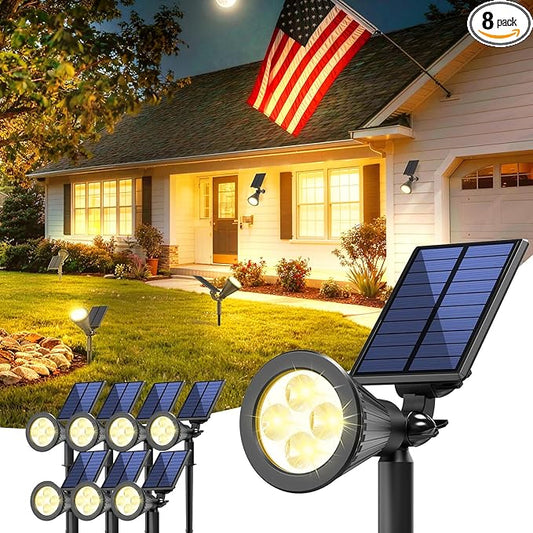 Solar Lights Outdoor Waterproof IP65,3000K Super Bright LED,2 Lighting Modes, Solar Powered Yard Garden Solar Spot Lights for Flag Landscape Auto On/Off-8 Pack