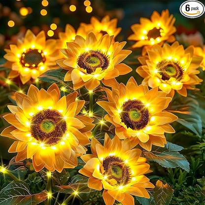 Solar Flowers Outdoor Waterproof: Gifts for Mom Mothers Day - 6 Pack Sunflower with 18 Vivid Large Flowers - 800mAh Battery for 12H Runtime - IP65 Auto On/Off Solar Garden Lights for Patio Yard