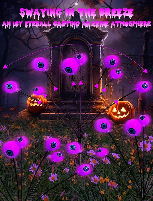 KerKoor Solar Halloween Lights Outdoor Decorations - 4 Pack 32 LED Solar Eyeball Lights for Yard, Scary Eyeballs Halloween Light for Outside, Pathway, Walkway, Landscape, Garden, Party Decor (Purple)