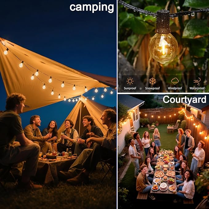 Outdoor LED String Lights with 100 Feet G40 Globe 52 Plastic Bulbs(2 Spare), Waterproof Hanging Light for Patio Backyard Porch Balcony Party Decoration