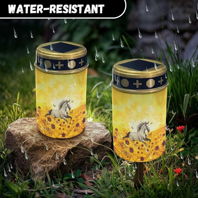 Horse Sunflower Garden Solar Lights Detachable Installation Convenient Cemetery Solar Lights Waterproof and Dustproof Solar Outdoor Lights for Garden Courtyard Patio Lawn