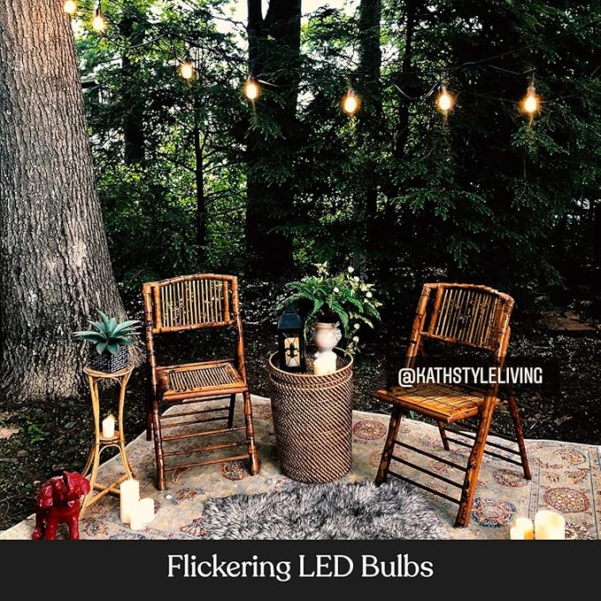 Brightech Ambience Pro Solar Powered LED Outdoor String Lights - 27 Ft Commercial Waterproof Patio Lights with Flaming, Flickering Bulbs - Shatterproof String Lights for Halloween, Porch, Deck