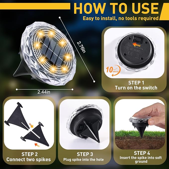Solar Ground Lights,Solar Disc Light Outdoor Waterproof,Landscape Lighting Garden Lights for Pathway, Yard, Deck, Lawn, Patio, Swimming Pool, Walkway(Warm, 16Pack)