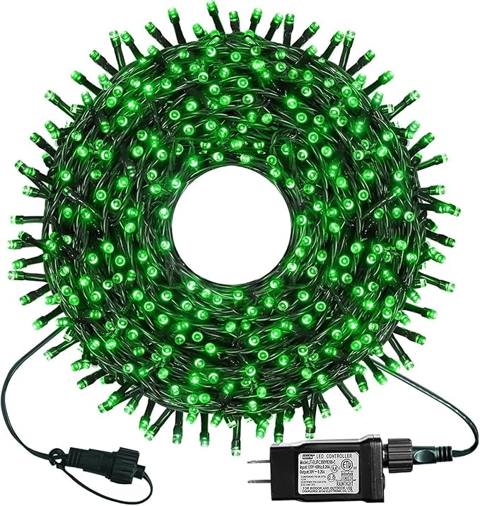 kemooie 300 LED Green St. Patrick's Day Lights, 99 FT 8 Twinkle Modes Connectable Plug in Green Wire String Lights, Waterproof Christmas Lights for Party Irish St Patrick's Day Xmas Decorations