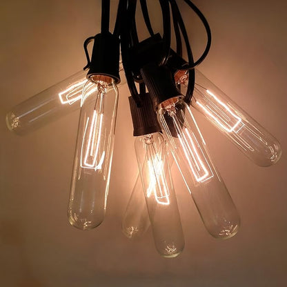 Hometown Evolution, Inc. Edison Bulb Outdoor String Lights with Hand-Threaded Filament (T25 Tube Edison - Black Wire, 100 ft)