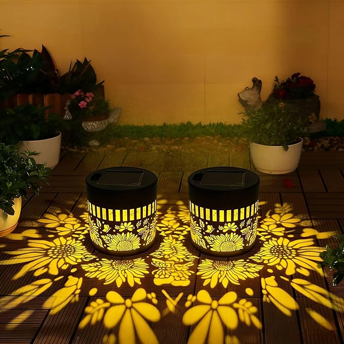 Solars Mandala Fence Lights Outdoors, Waterproof Decorative Mandala Solars Lights, Metal Solars Powered Deck Steps Walls Lights for Garden Yard Fence Patio Pathway (Sunflower*2PCS)