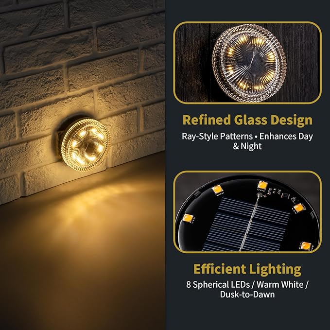 Glass Solar Deck Lights with Ray Style, Modular-Design Waterproof Outdoor Fence Lights for Stairs Step Yard Patio | Lumora