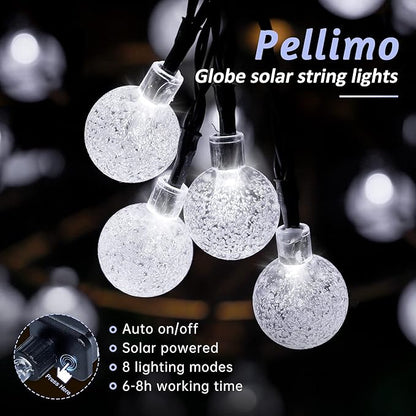 2-Pack 30 LED 20FT Solar String Lights Outdoor, Crystal Globe Lights with 8 Lighting Modes, Waterproof Solar Powered Patio Lights for Garden Yard Porch Wedding Party Decor (White)